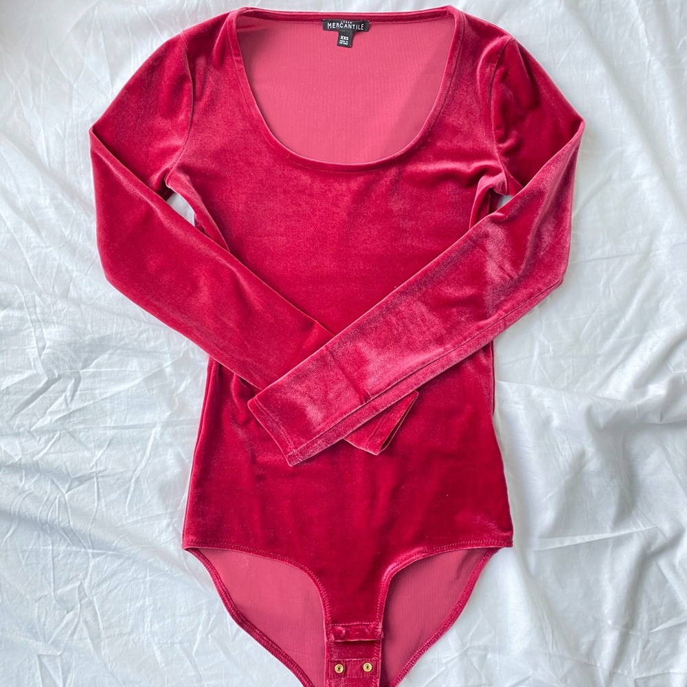 JCrew Red Pink Ave lever Long Sleeve Bodysuit